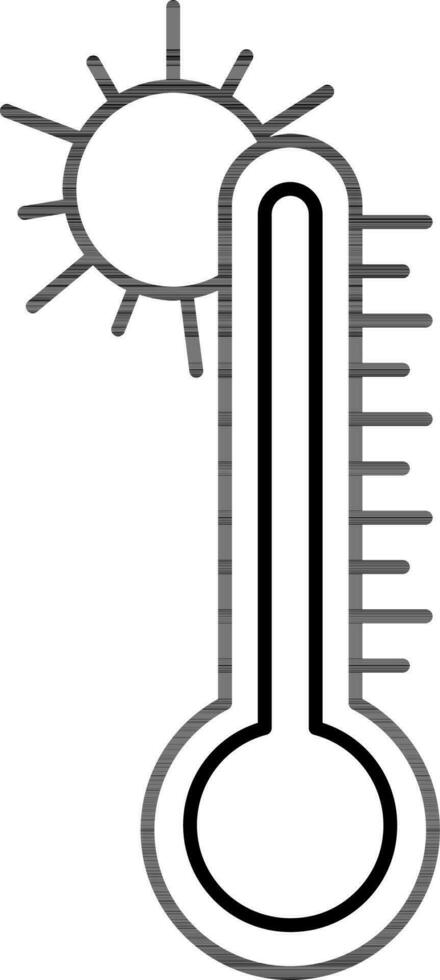 Line Art Sun with Thermometer Icon in Flat Style. vector