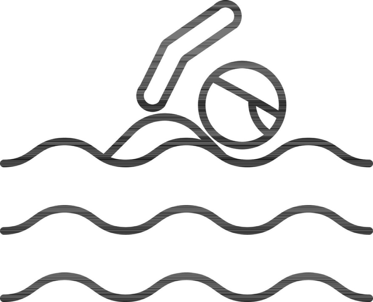 Line art illustration of Snorkeling man in water icon. vector