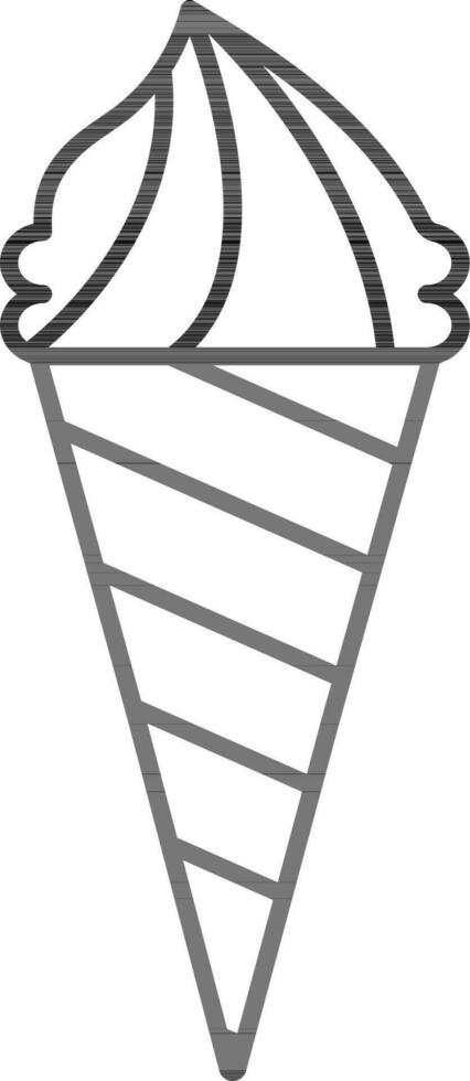 Black Line Art Illustration of Ice Cream Cone Icon. vector