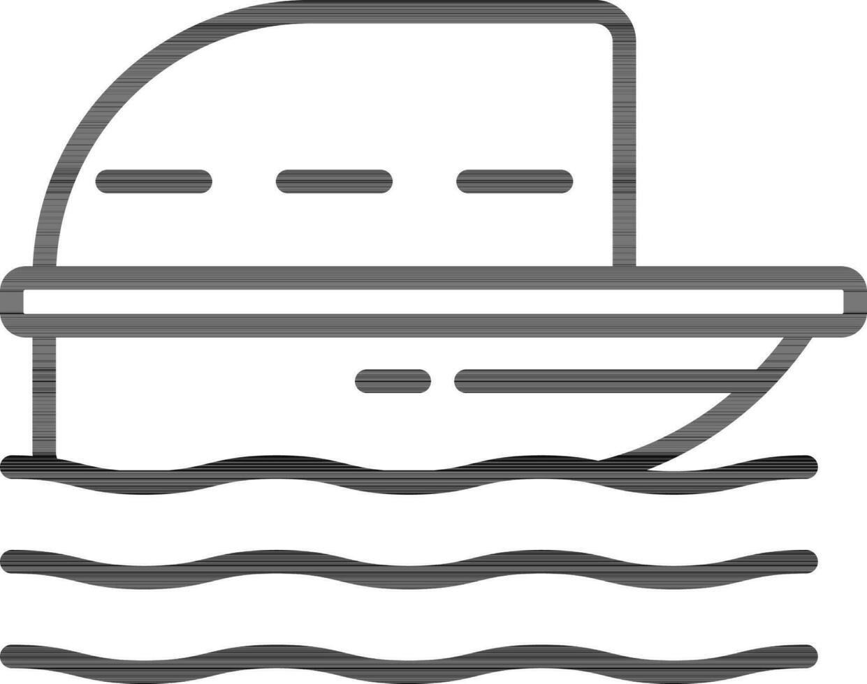Black line art illustration of Boat on Water icon. vector