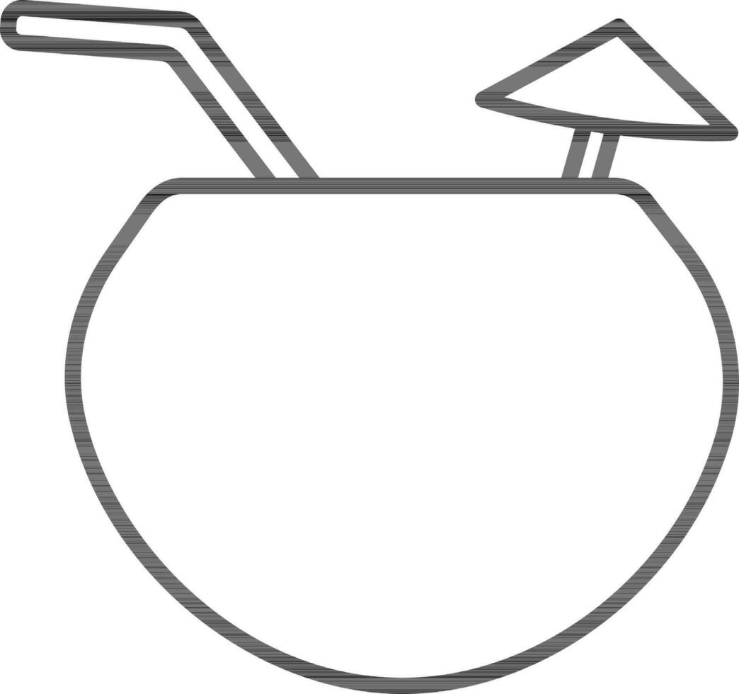 Black Outline Illustration of Straw in Coconut Drink Icon. vector