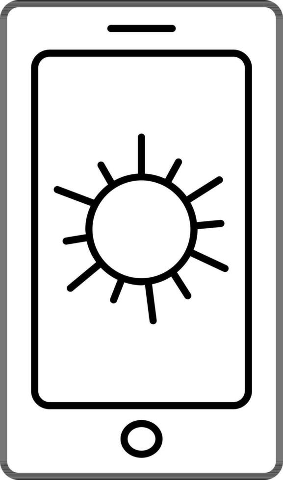 Line Art Sun in Smartphone Screen Icon. vector