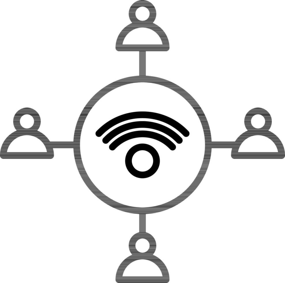 Line art illustration of People wifi connection icon. vector
