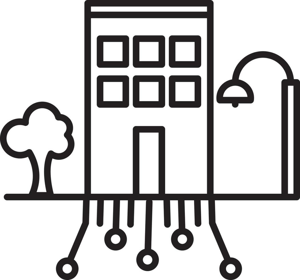 Line art Smart city house building icon in flat style. vector