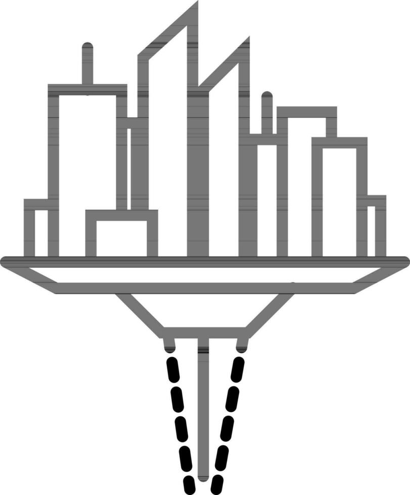 Line art illustration of Cityscape building virtual view screen icon. vector