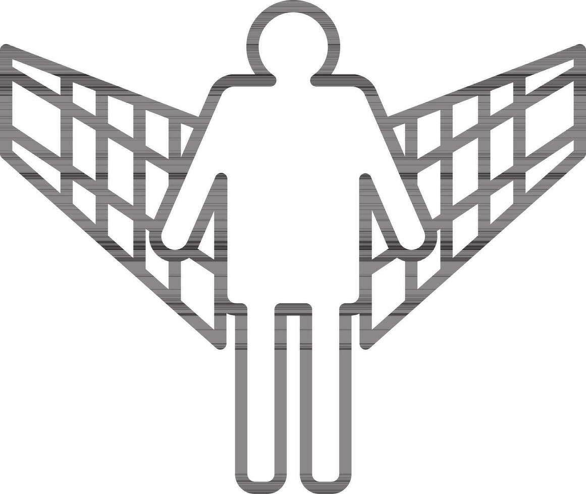 Line art illustration of man with wings icon. vector