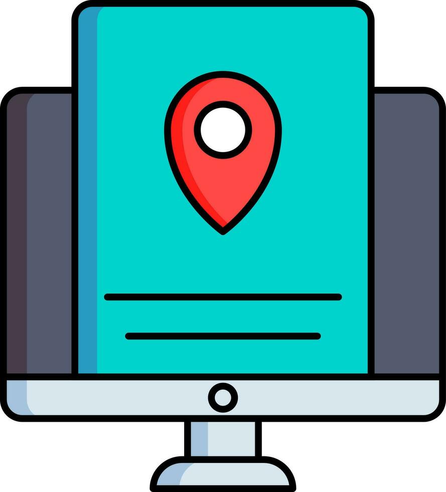 en línea ubicación buscando desde computadora icono o símbolo. vector