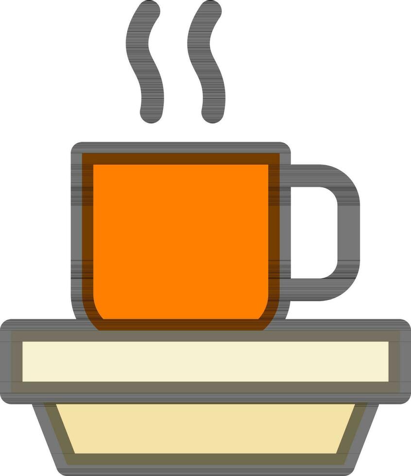 Hot tea cup on plate icon in orange and yellow color. vector