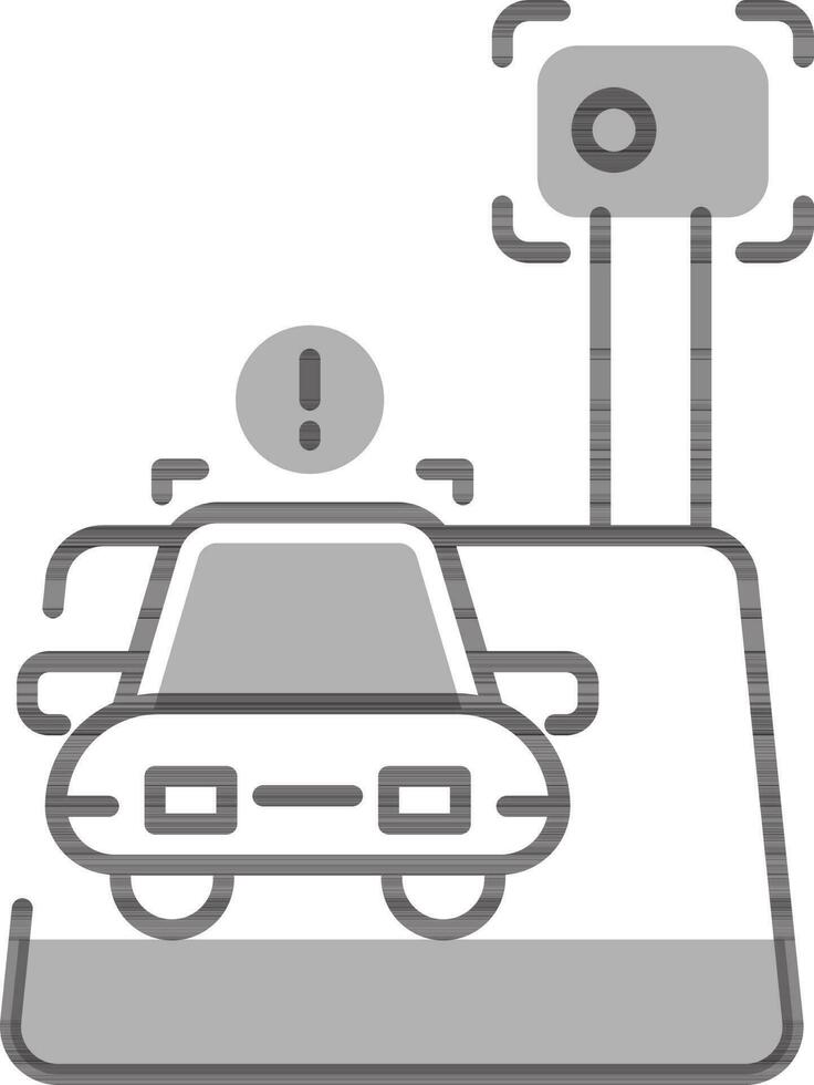 Vector illustration of Auto stand in warning traffic camera icon.