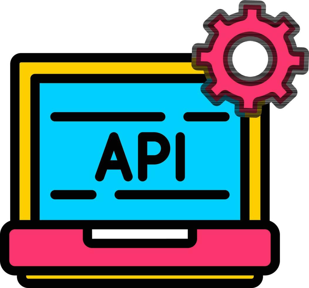 API in laptop screen with setting icon or symbol. vector