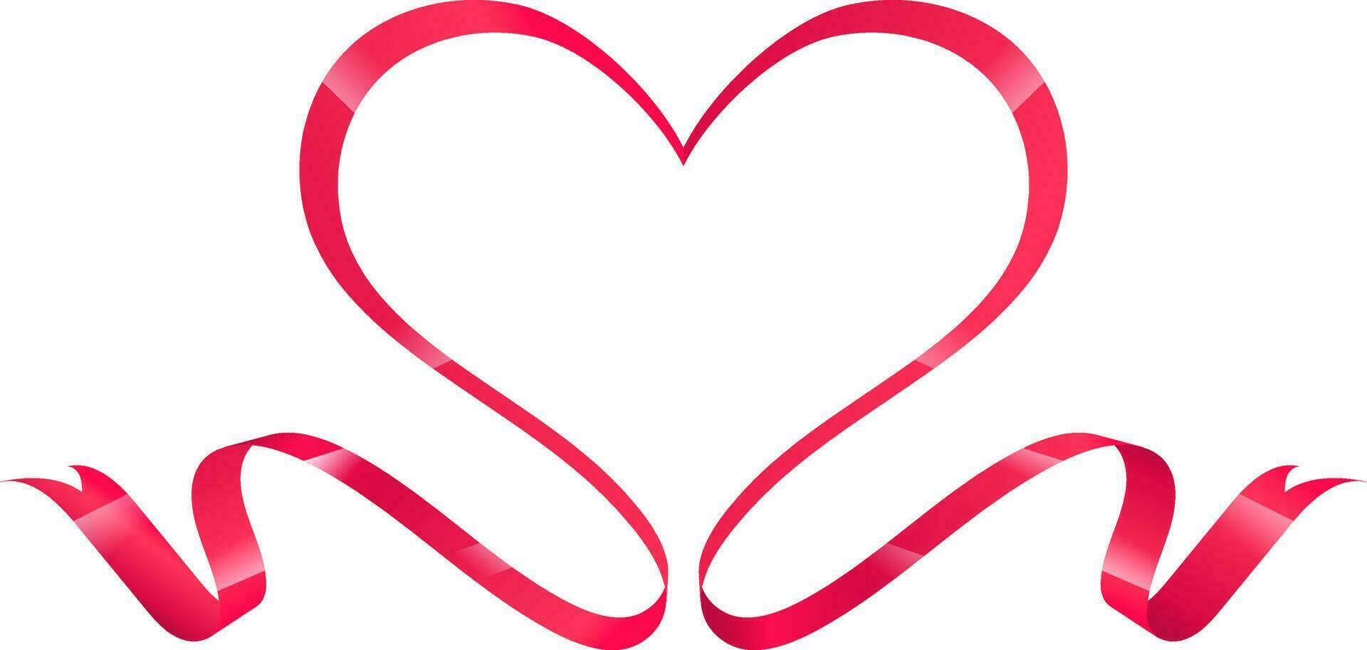 Heart shape made by red ribbon on white background. vector
