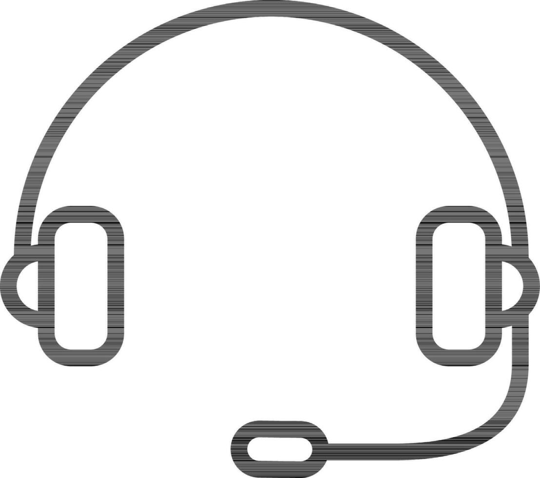 Headphone with mic icon in black line art. vector