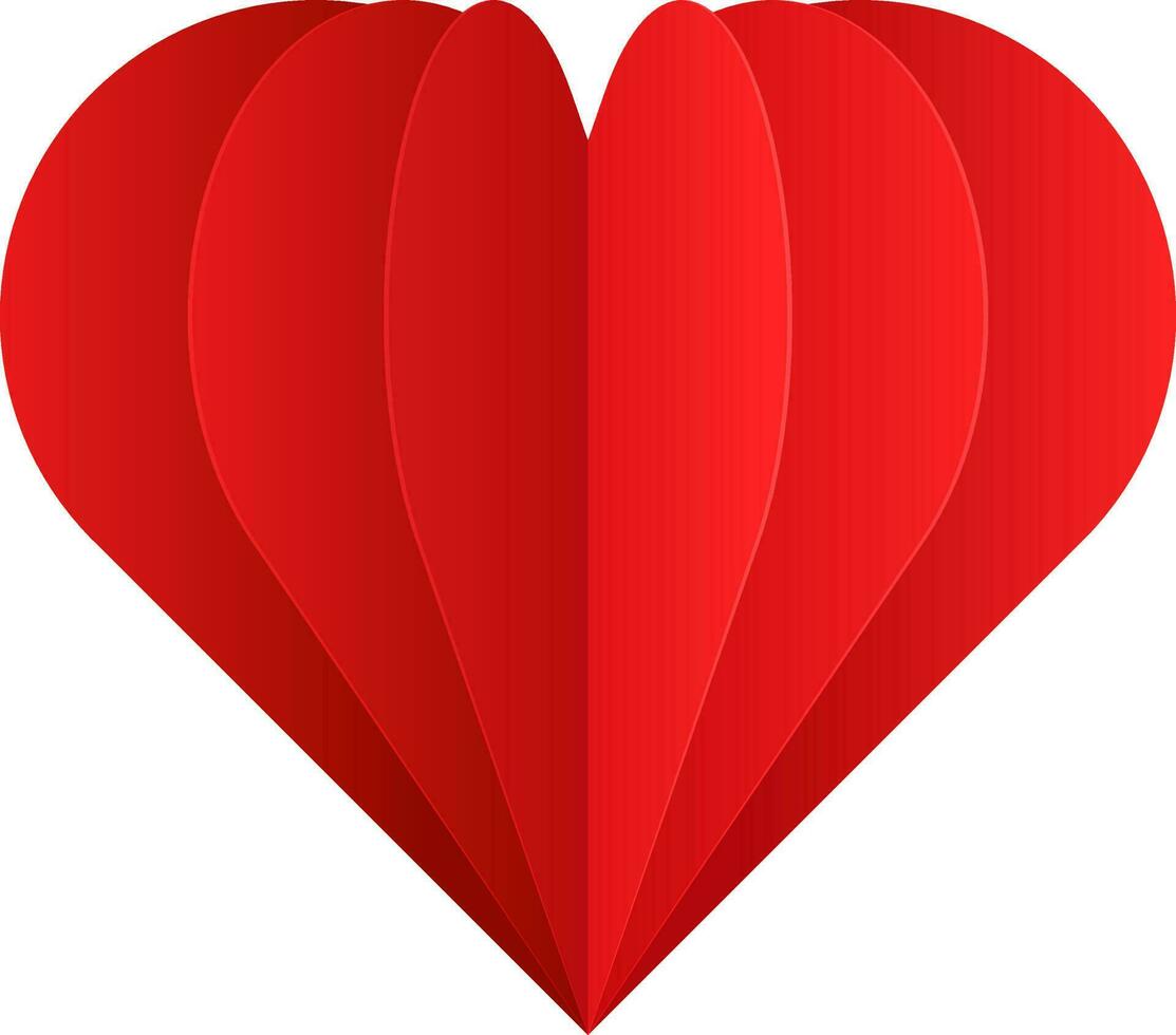 Red paper cut heart shape on white background. vector