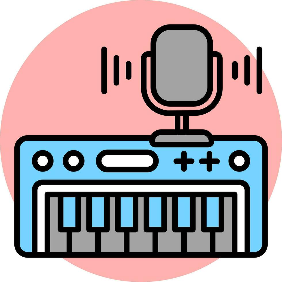 Microphone with piano icon in gray and blue color. vector