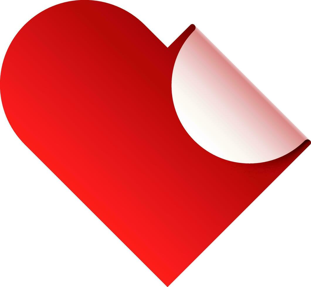 Red paper curl style heart shape on white background. vector