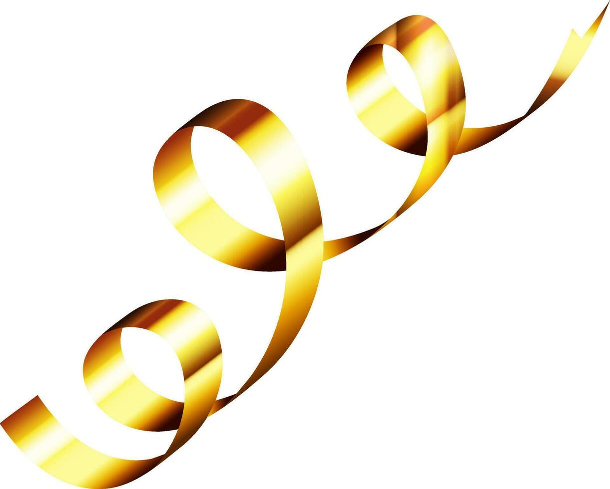 Shiny golden curly ribbon on white background. vector