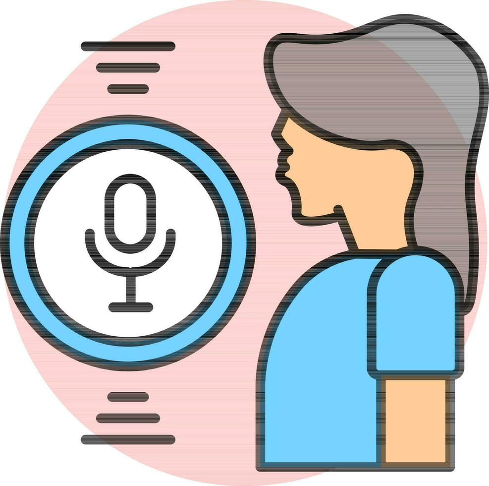 Flat style Woman speak on microphone recorder icon. vector