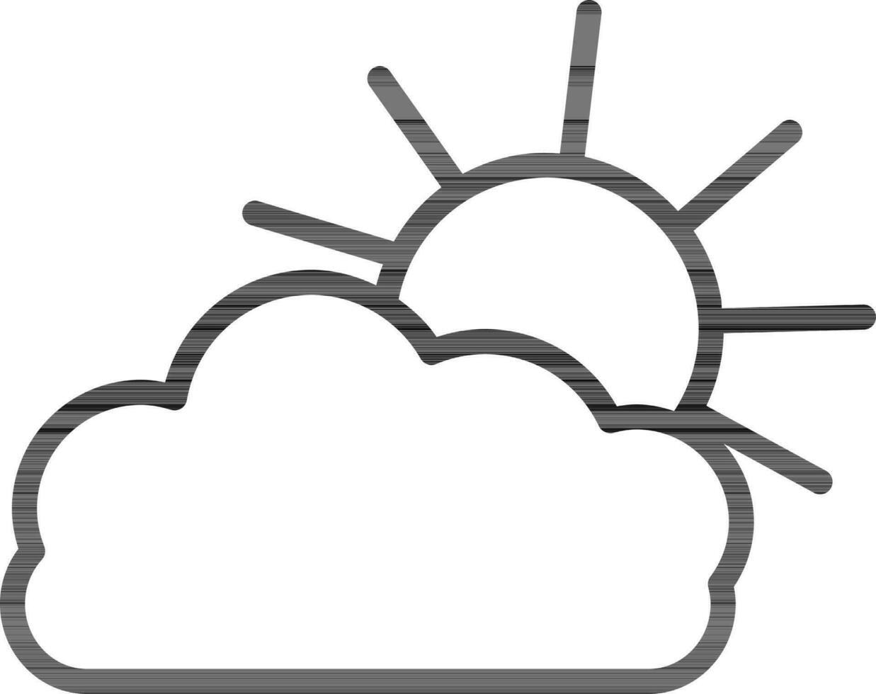 Cloud with Sun Icon in Black Line Art. vector