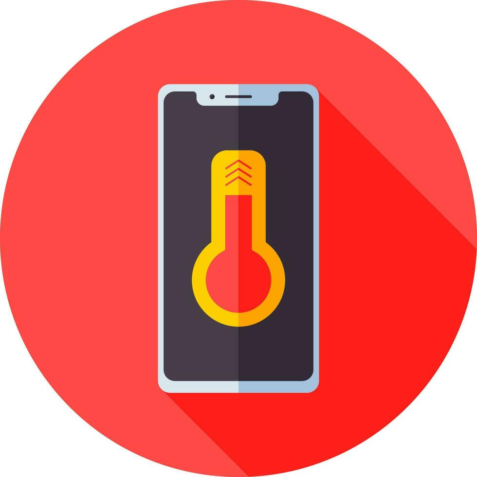 Thermometer in smartphone screen icon in blue and orange color. vector