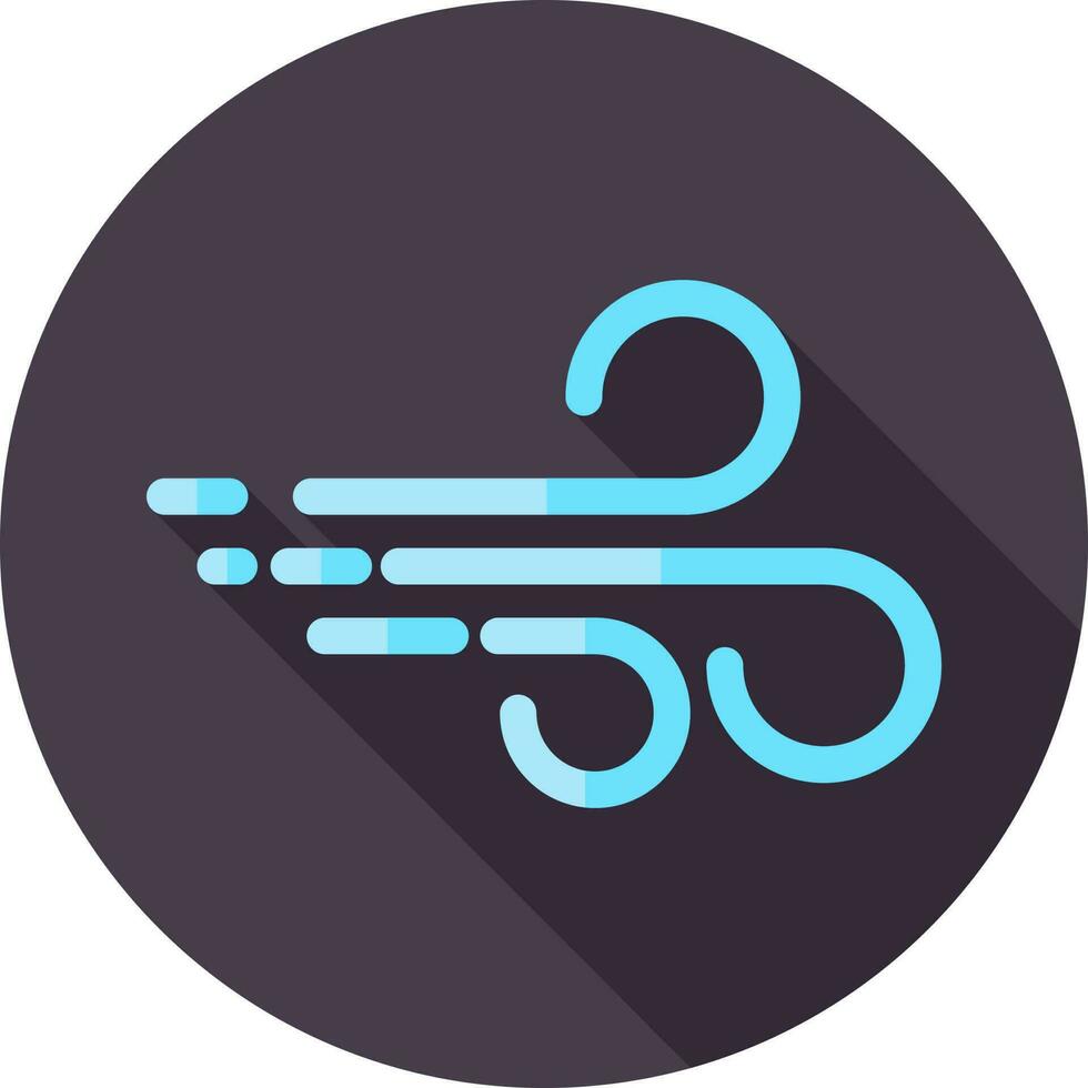 Blue Wind icon on purple round background. vector