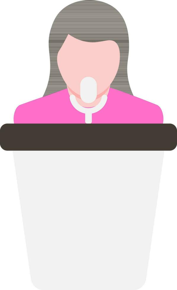 mujer Hablando en etapa icono en plano estilo. vector