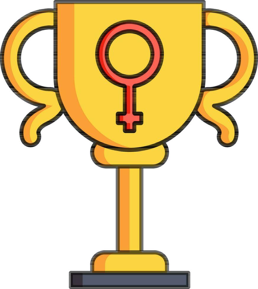 Female Gender Symbol on Trophy cup icon in Yellow and Red color. vector