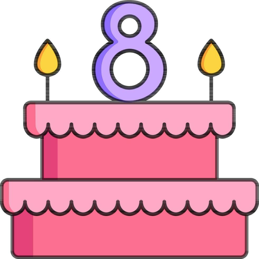 8 Digit Number on Beautiful Cake icon in flat style. vector