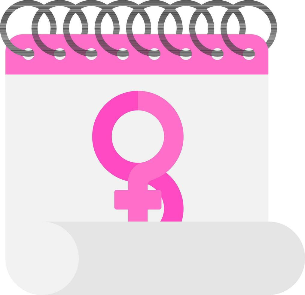 hembra género símbolo con 8 número texto en calendario icono en plano estilo. vector