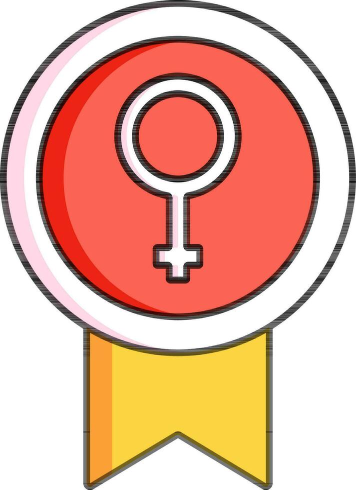 Female Symbol on Badge Medal icon in flat style. vector