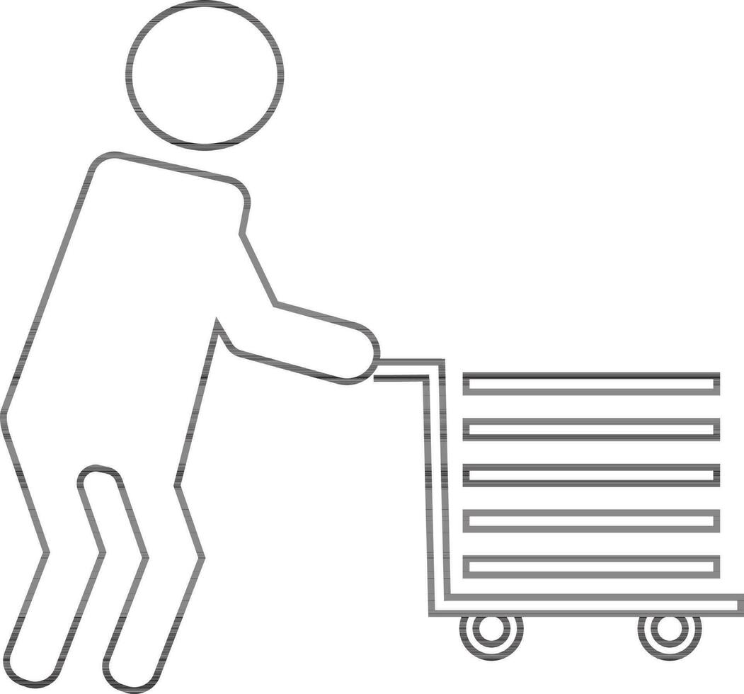 Character of faceless man holding trolley. vector