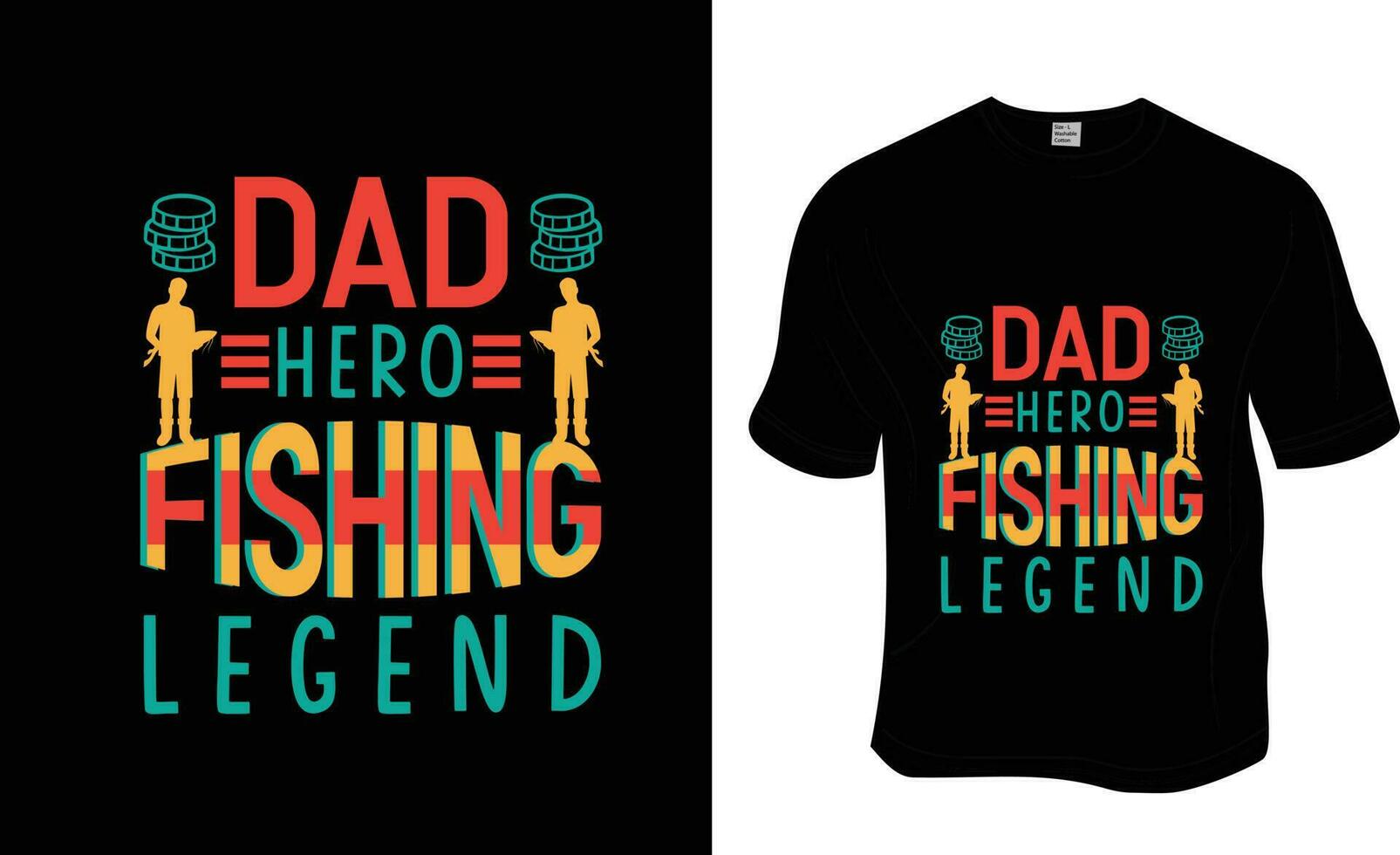 Dad hero fishing legend, Fishing, Father's Day, and Dad lover T-shirt Design. Ready to print for apparel, poster, and illustration. Modern, simple, lettering. vector