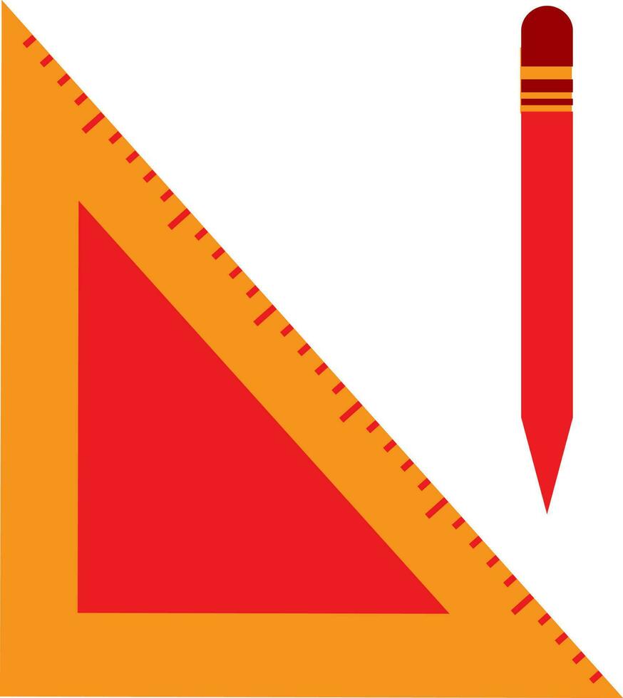 Orange triangular ruler and red pencil. vector