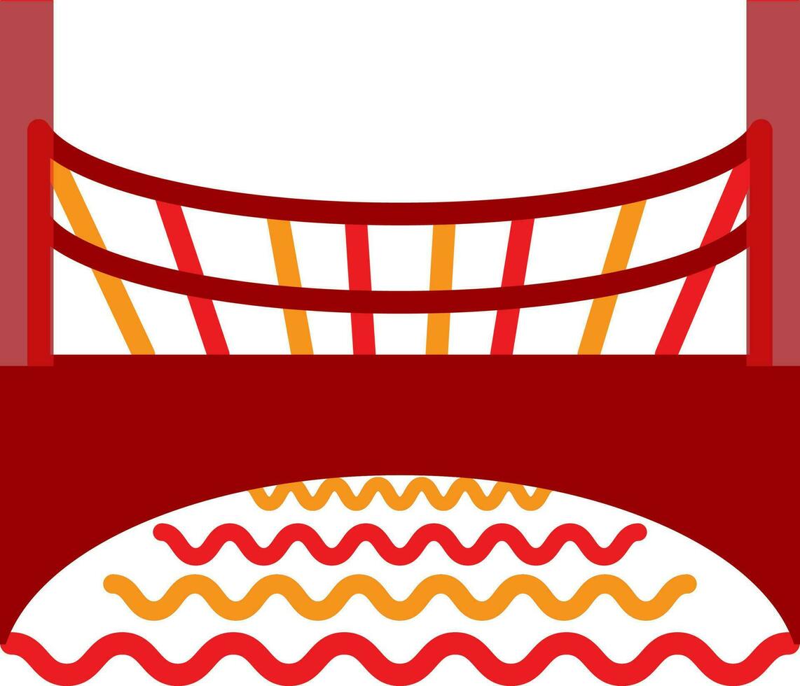 Flat style bridge in red and orange color. vector