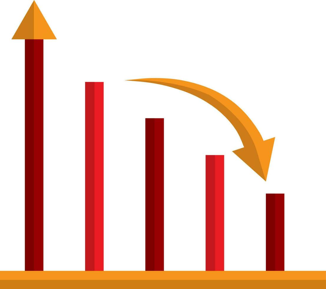 Red growing graph with orange arrow. vector