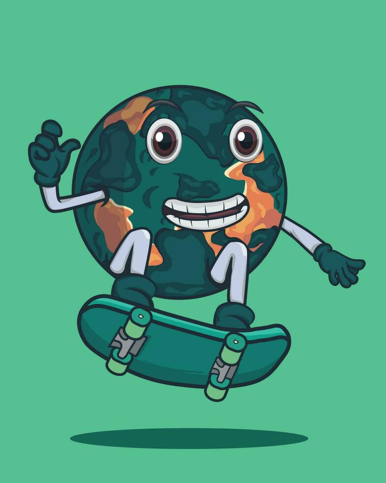 vector earth playing skateboarding with cute globe illustration