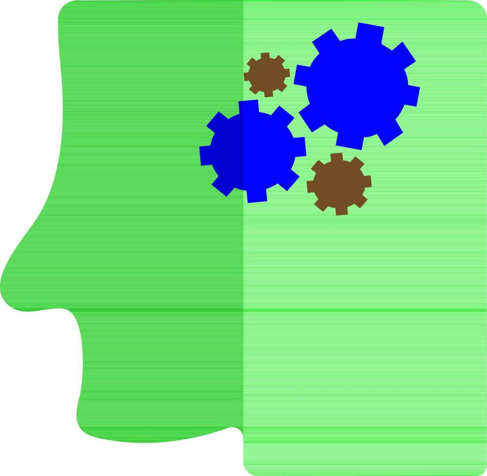 Brown gear in green human head. vector
