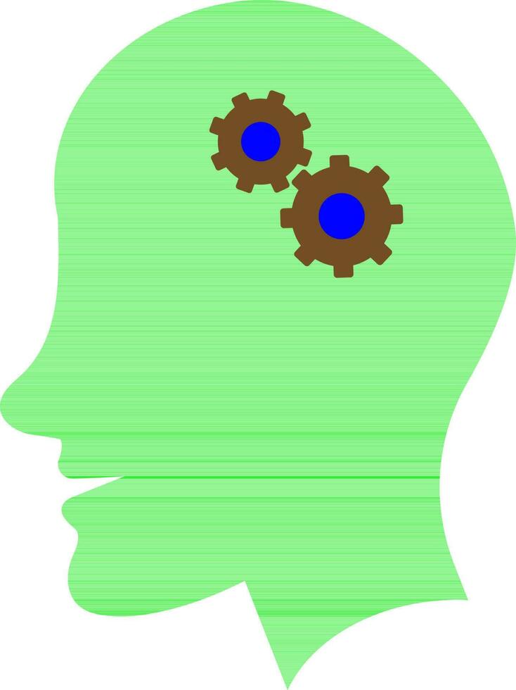 Brown gear in green human head. vector