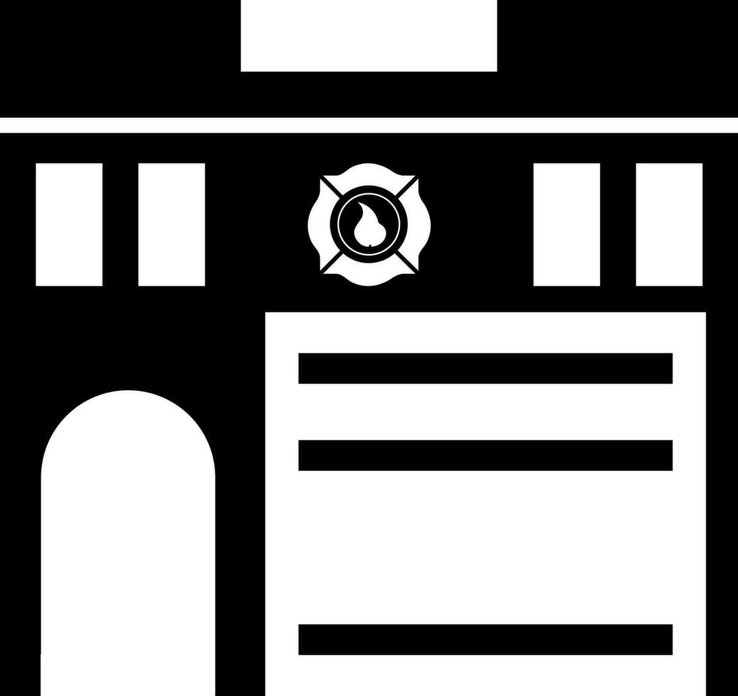 plano ilustración de fuego estación con emblema. vector