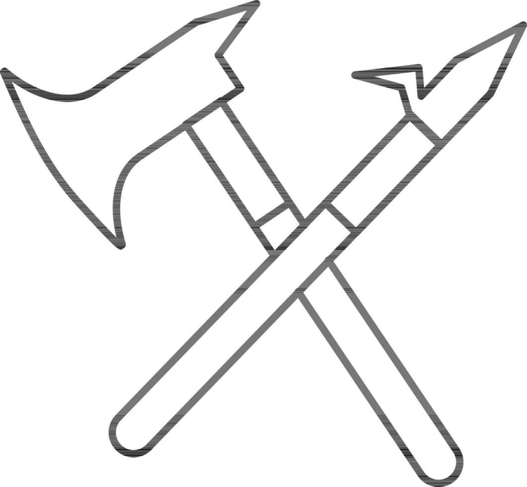 Cross fire axe icon in flat style. vector