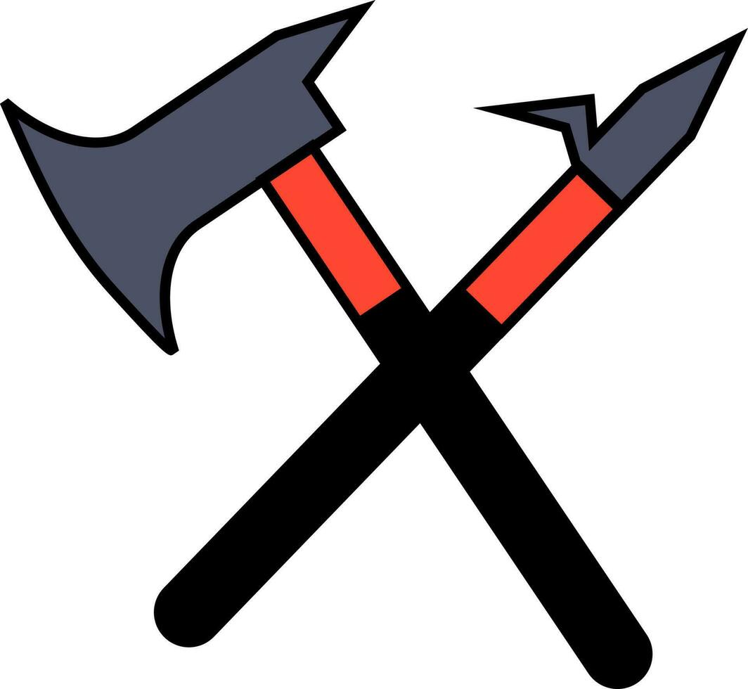 Icon of cross fire axe in flat style. vector