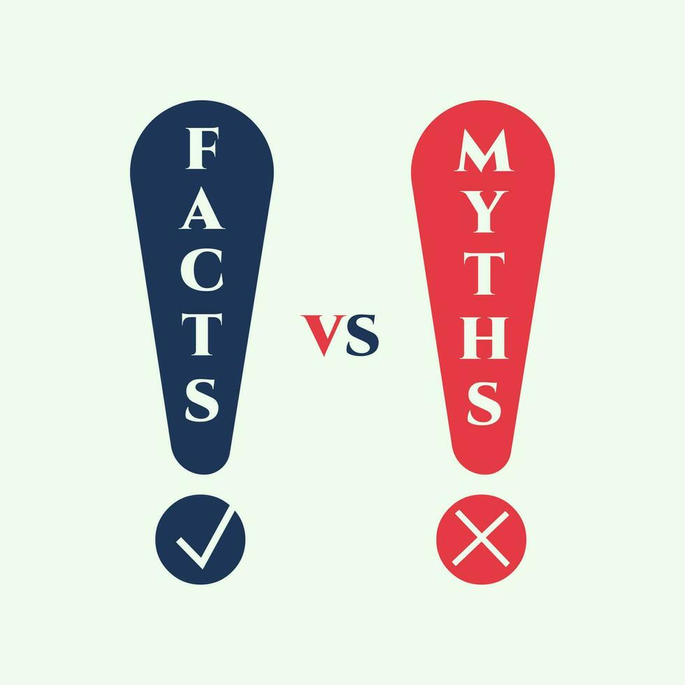 Myths vs facts infographic icon. Truth or fiction speech bubble isolated on white background. Vector illustration