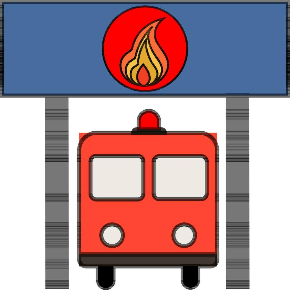 Flat illustration of fire truck in station. vector