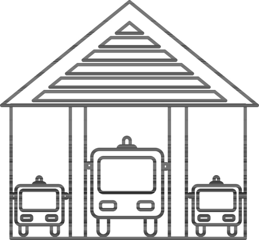 Flat illustration of fire station with trucks in front view. vector