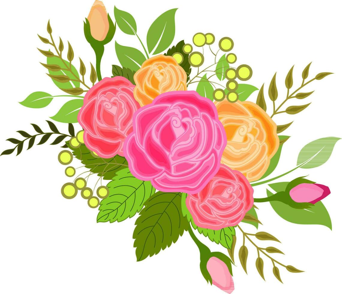 Different color of flower and leave in floral. vector