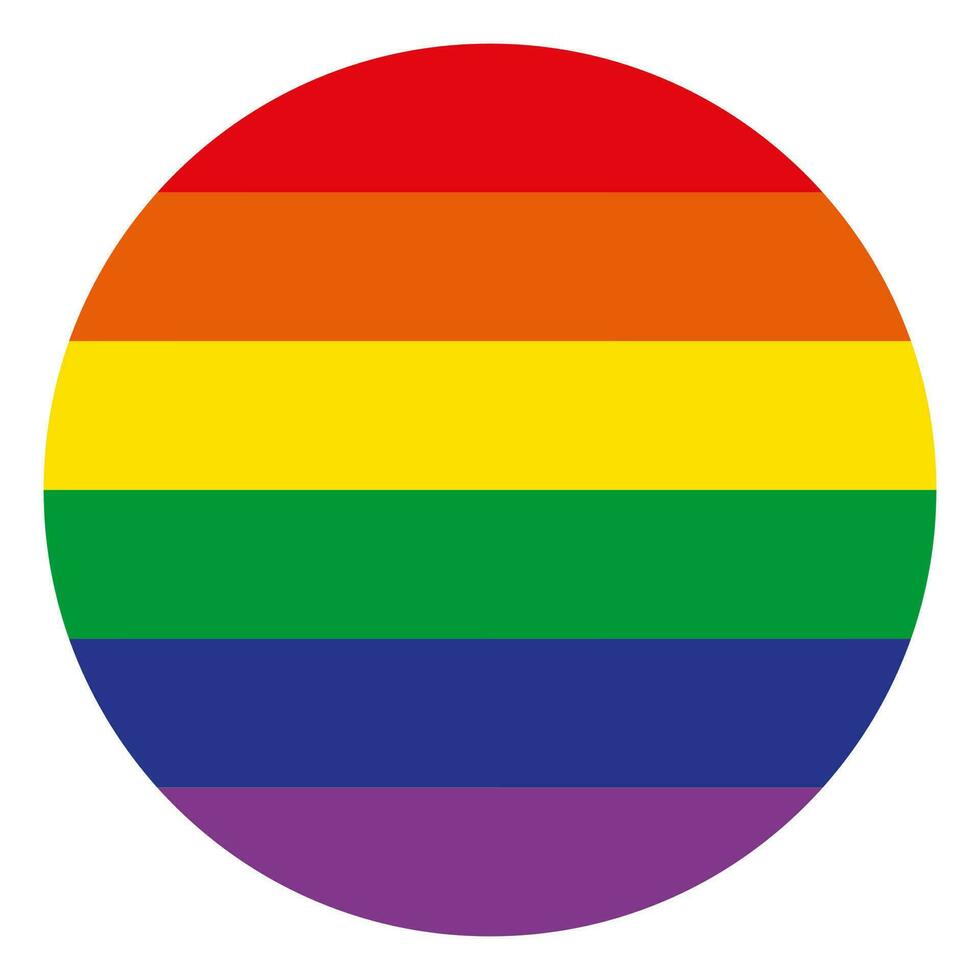 Round isolated rainbow icon. LGBT community flag symbol. Rainbow flag button. A sign of diversity and tolerance. It may be used to symbolize diversity, inclusivity, or LGBTQ pride. Vector illustration
