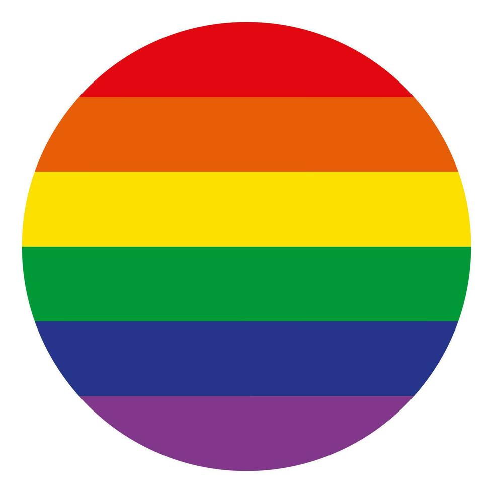 Round isolated rainbow icon. LGBT community flag symbol. Rainbow flag button. A sign of diversity and tolerance. It may be used to symbolize diversity, inclusivity, or LGBTQ pride. Vector illustration