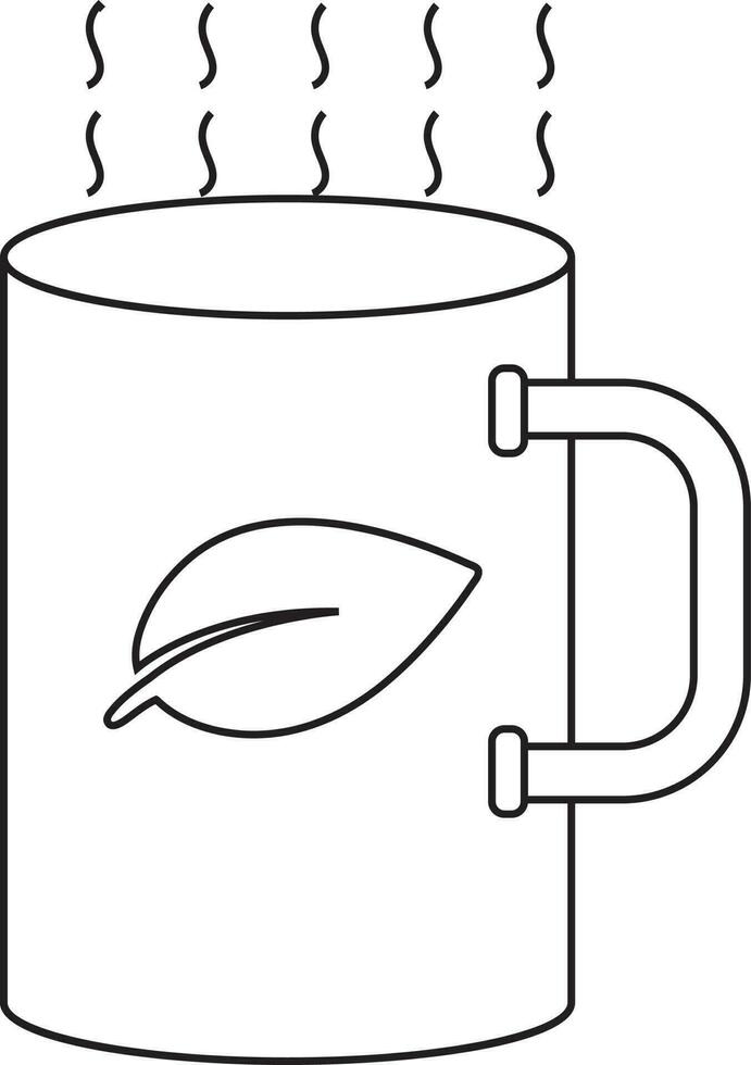 Flat style hot tea mug in black line art. vector