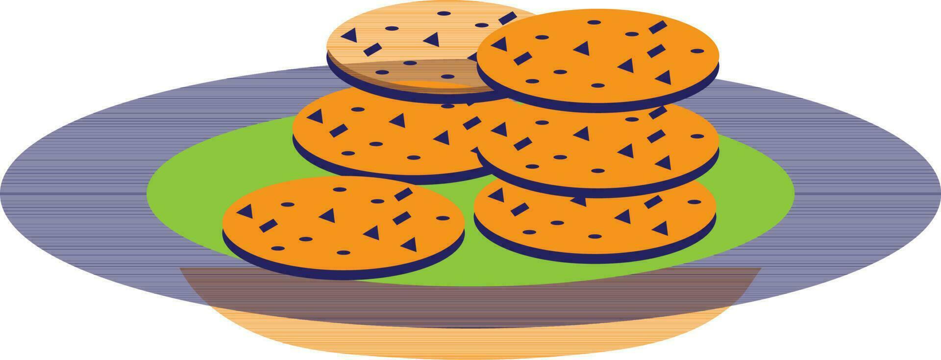 Decorated orange cookies on plate. vector