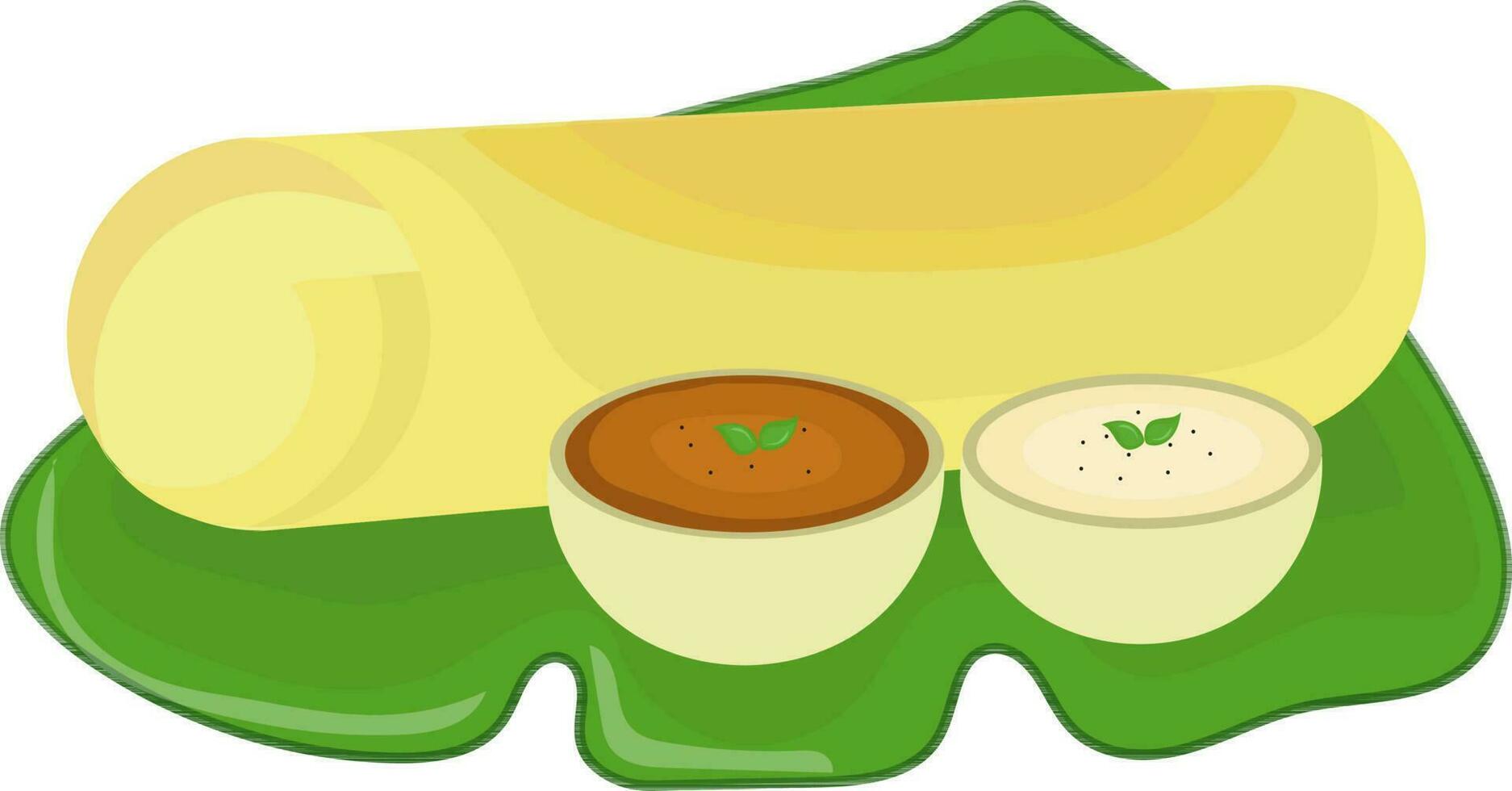 plano ilustración de dosa con Sambhar. vector