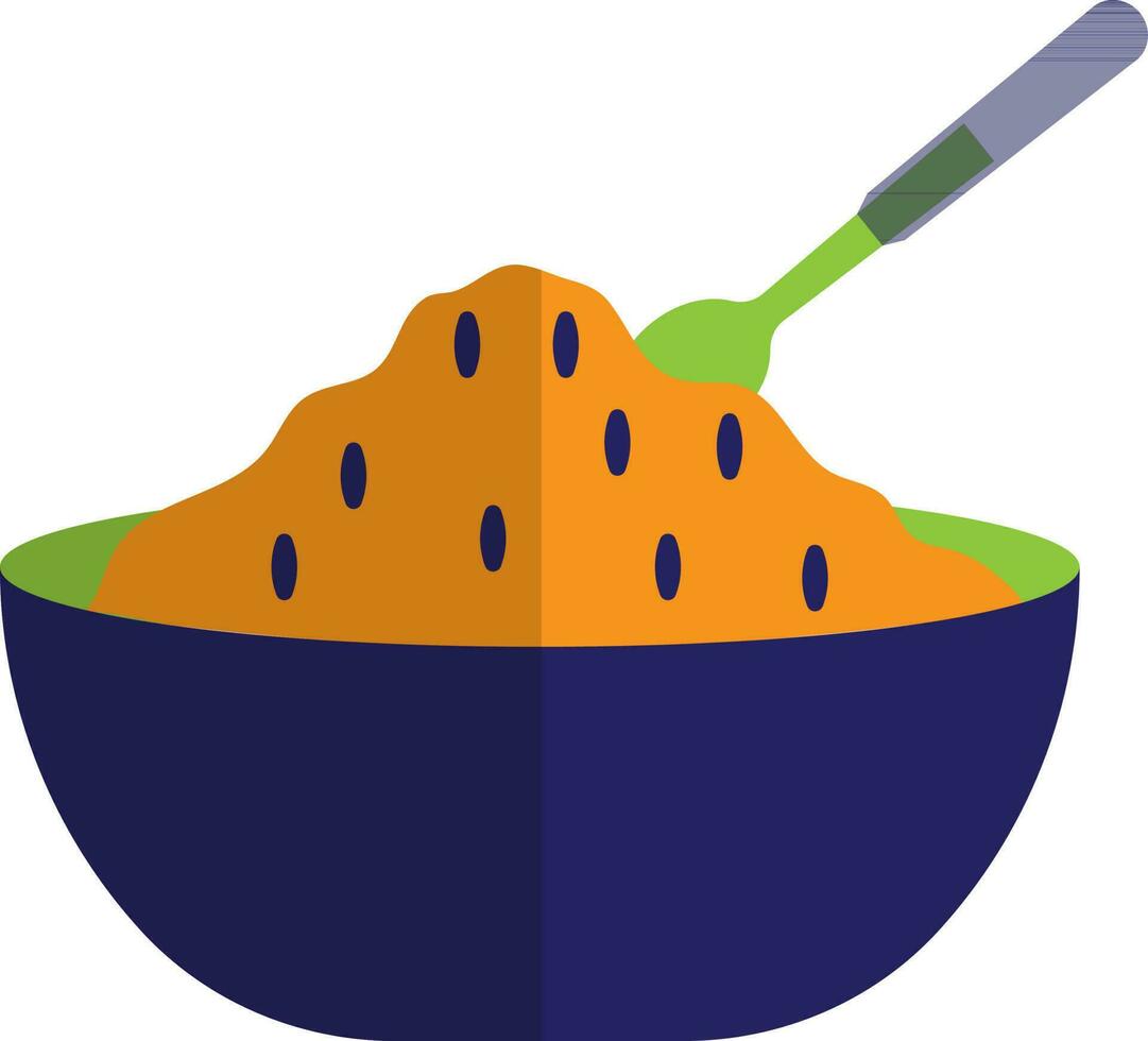 Rice in bowl with spoon. vector